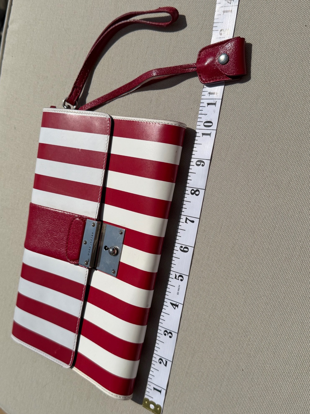 Marc Jacobs Isobel Runway Red White Striped Leather Push Lock Clutch Bag Vintage - Picture 4 of 16